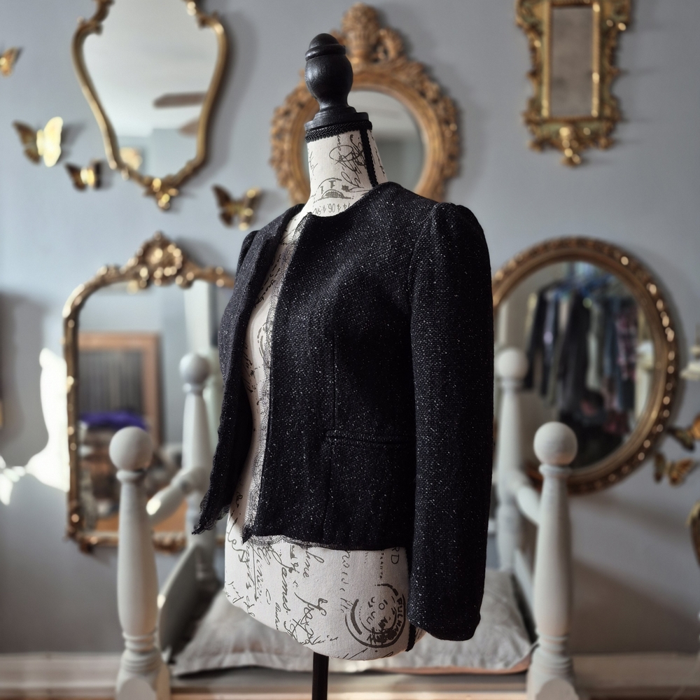 LOFT Black Blazer Classic Knit 3/4 Jacket Size 0